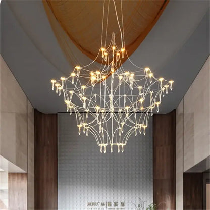 Modern silver and golden lustre crystal chandelier for living room