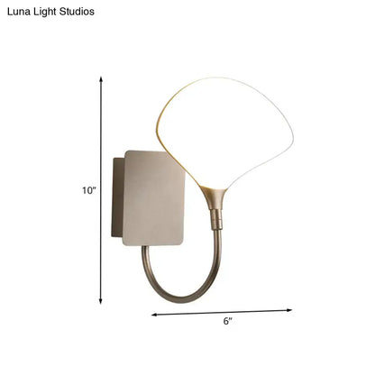 Modern silver arced arm wall lamp with acrylic shade bedroom light