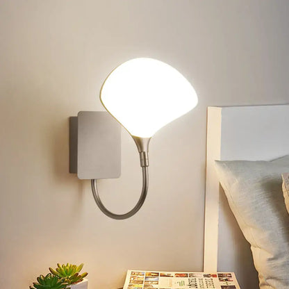 Modern silver arced arm wall lamp with acrylic shade bedroom light