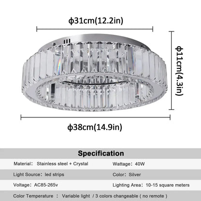 Modern silver big crystal led circle ceiling lamp for living room