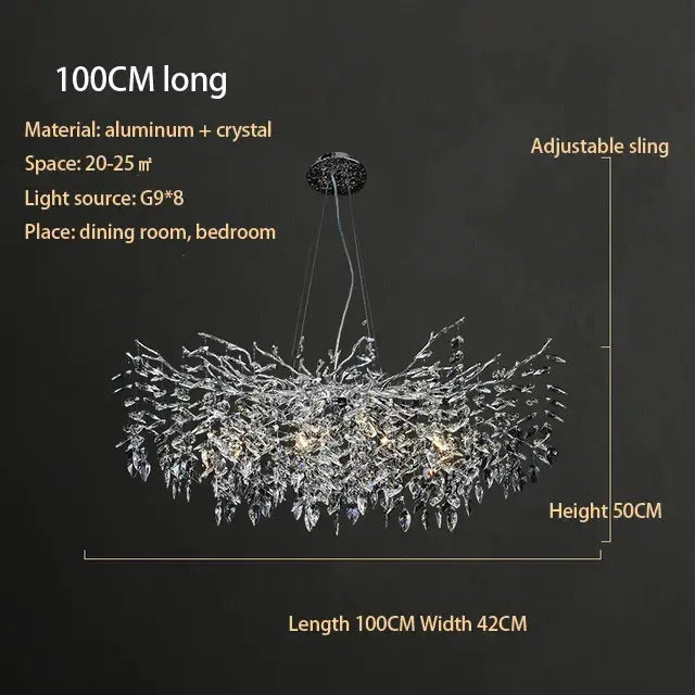 Modern silver & black crystal chrome chandelier living room light