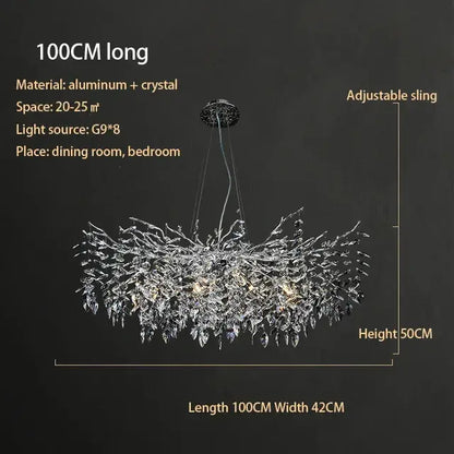 Modern silver & black crystal chrome chandelier living room light