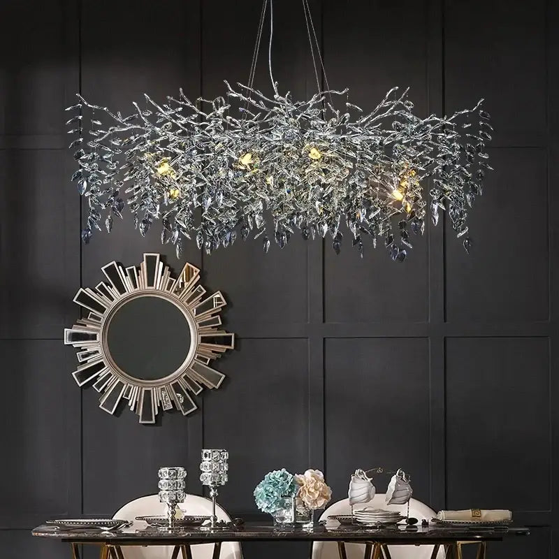 Modern silver & black crystal chrome chandelier living room light