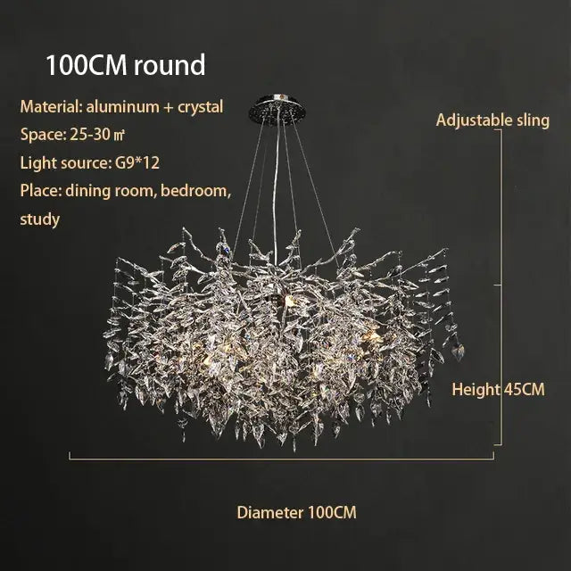 Modern silver & black crystal chrome chandelier living room light