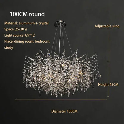 Modern silver & black crystal chrome chandelier living room light