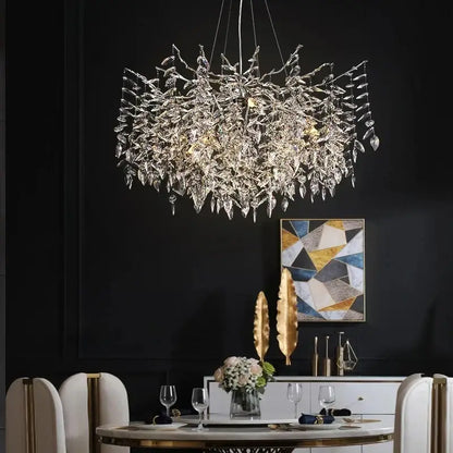 Modern silver & black crystal chrome chandelier living room light