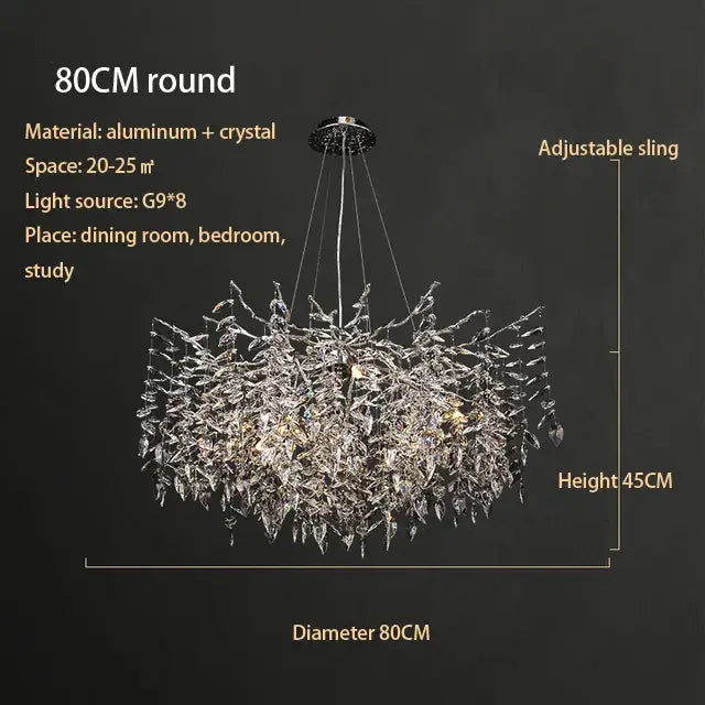 Modern silver & black crystal chrome chandelier living room light
