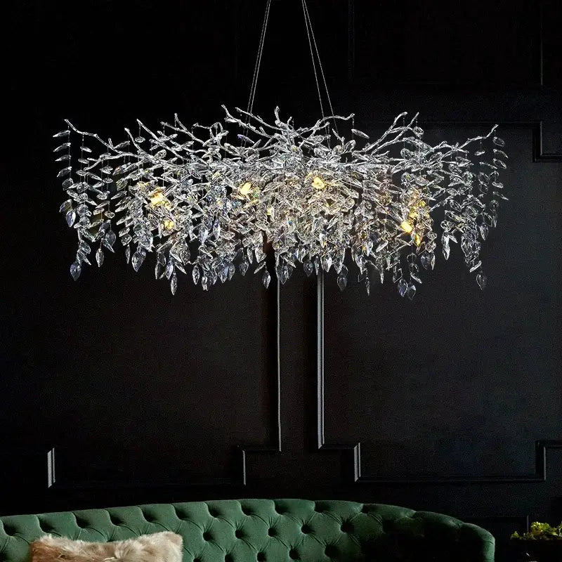 Modern silver & black crystal pendant chandelier dining room branch design