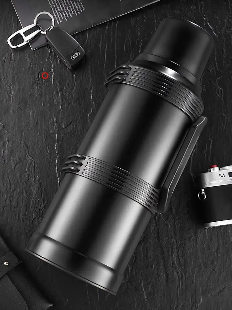 Modern silver & black insulated kettle with glass liner kitchen thermos