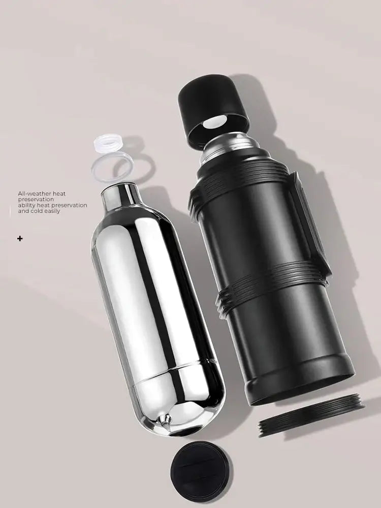 Modern silver & black insulated kettle with glass liner kitchen thermos
