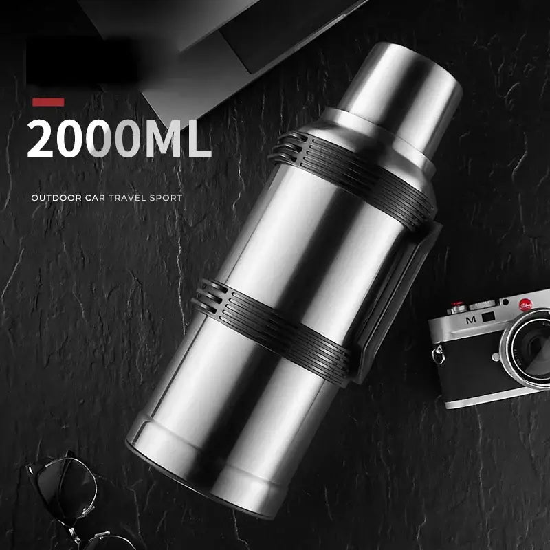 Modern silver & black insulated kettle with glass liner kitchen thermos