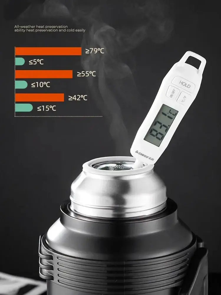 Modern silver & black insulated kettle with glass liner kitchen thermos