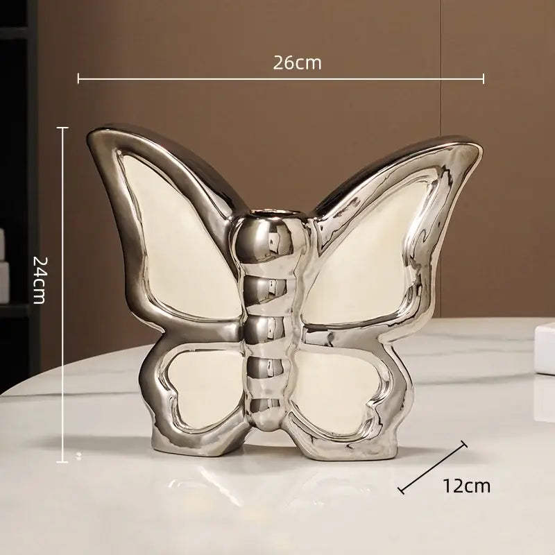 Modern silver black & white butterfly ceramic vase living room decor