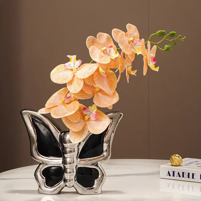 Modern silver black & white butterfly ceramic vase living room decor