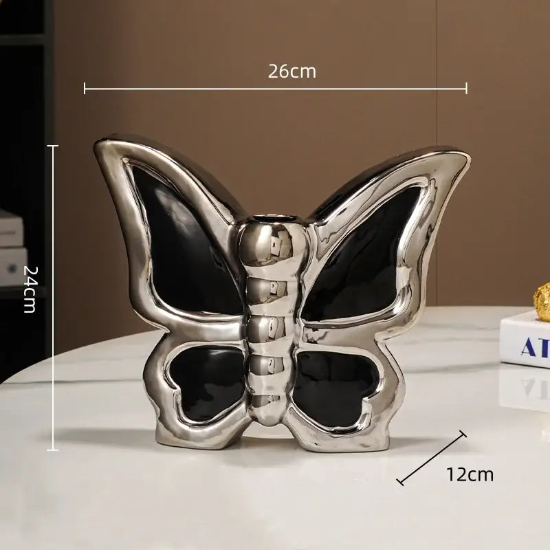 Modern silver black & white butterfly ceramic vase living room decor
