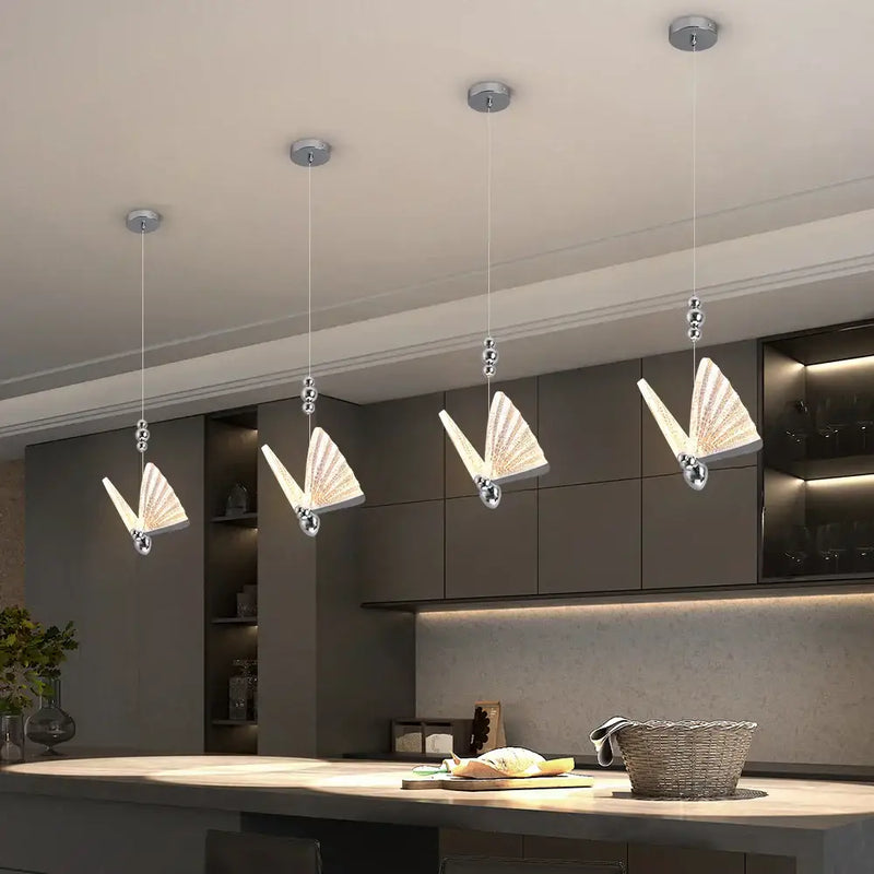 Modern silver butterfly led pendant light for living room kitchen