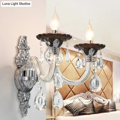 Modern silver candle wall mounted sconce bedroom crystal light