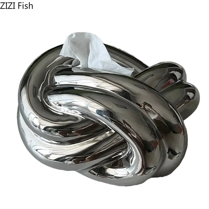 Modern silver ceramic knot tissue box living room decor