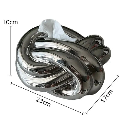 Modern silver ceramic knot tissue box living room decor