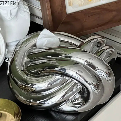 Modern silver ceramic knot tissue box living room decor