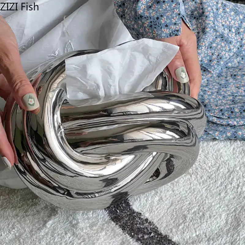 Modern silver ceramic knot tissue box living room decor