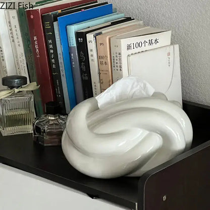 Modern silver ceramic knot tissue box living room decor