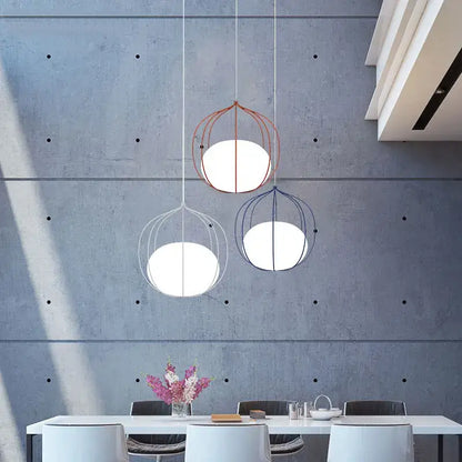 Modern silver & copper birdcage glass ball pendant light dining room