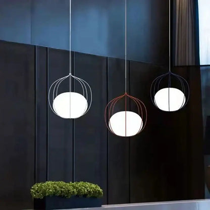 Modern silver & copper birdcage pendant light dining room fixture