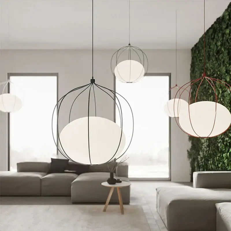 Modern silver & copper birdcage pendant light dining room fixture