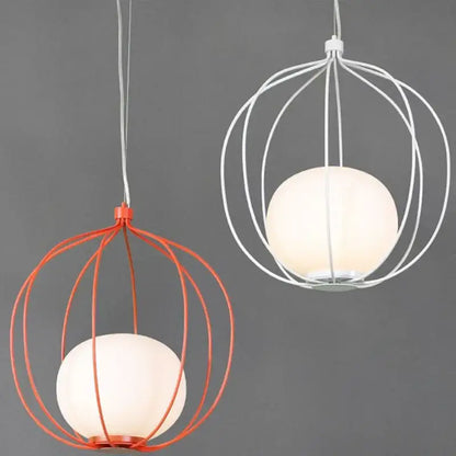 Modern silver & copper birdcage pendant light dining room fixture