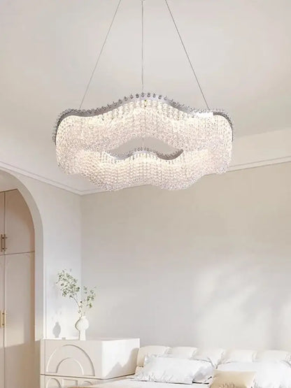 Modern silver crystal bead chandelier led light bedroom