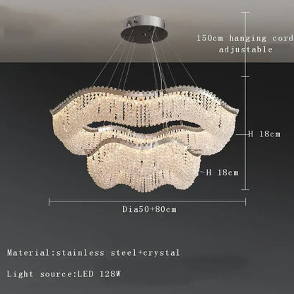 Modern silver crystal bead chandelier led light bedroom