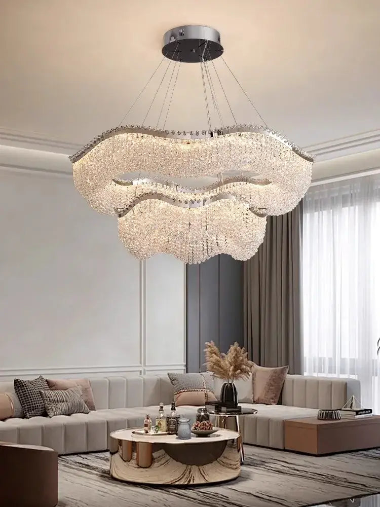 Modern silver crystal bead chandelier led light bedroom