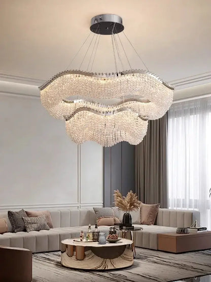 Modern silver crystal bead chandelier led light bedroom