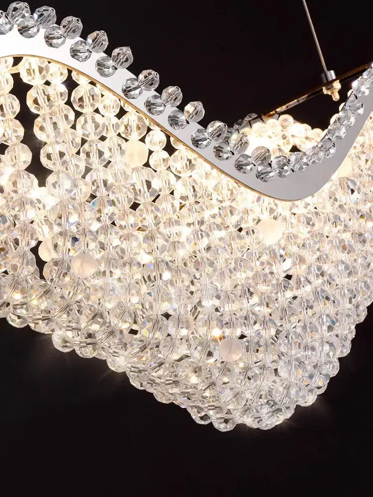 Modern silver crystal bead chandelier led light bedroom