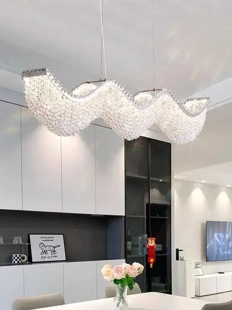 Modern silver crystal bead chandelier led light bedroom