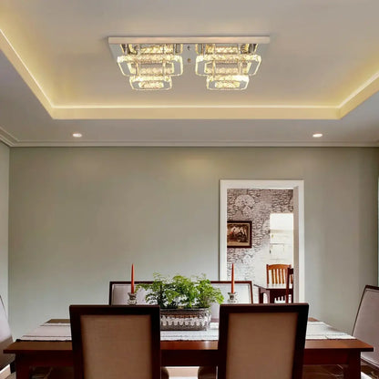 Modern silver crystal ceiling chandelier living room light fixture