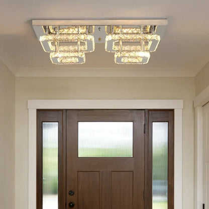 Modern silver crystal ceiling chandelier living room light fixture