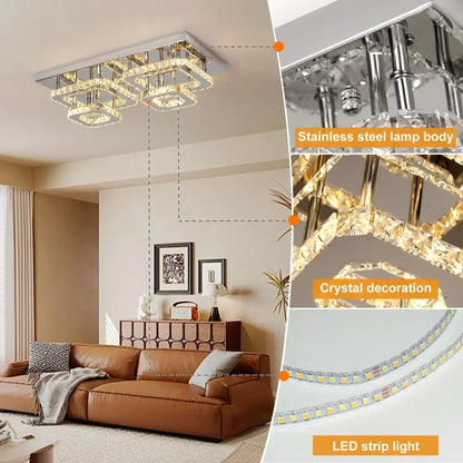 Modern silver crystal ceiling chandelier living room light fixture