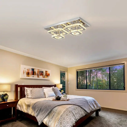 Modern silver crystal ceiling chandelier living room light fixture