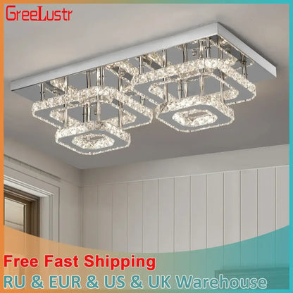 Modern silver crystal ceiling chandelier living room light fixture
