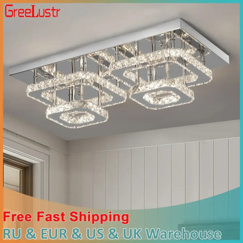 Modern silver crystal ceiling chandelier living room light fixture