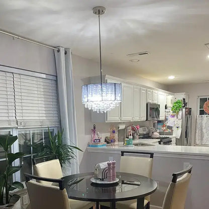 Modern silver crystal fabric pendant lamp for bedroom