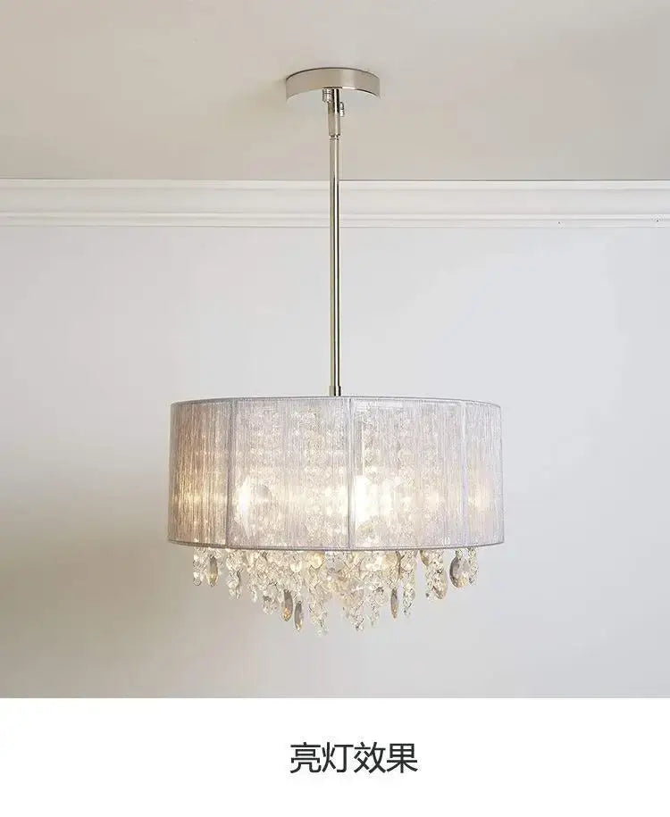 Modern silver crystal fabric pendant lamp for bedroom