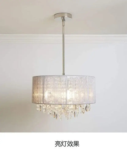 Modern silver crystal fabric pendant lamp for bedroom