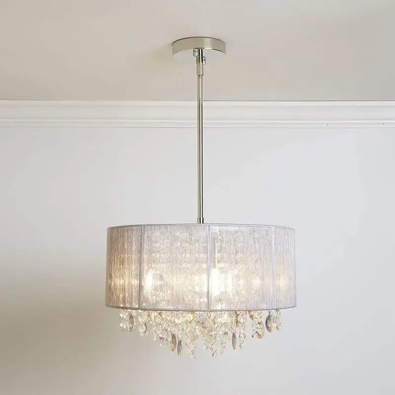 Modern silver crystal fabric pendant lamp for bedroom