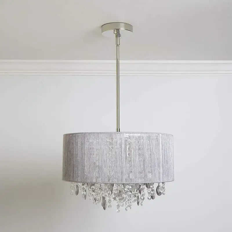 Modern silver crystal fabric pendant lamp for bedroom