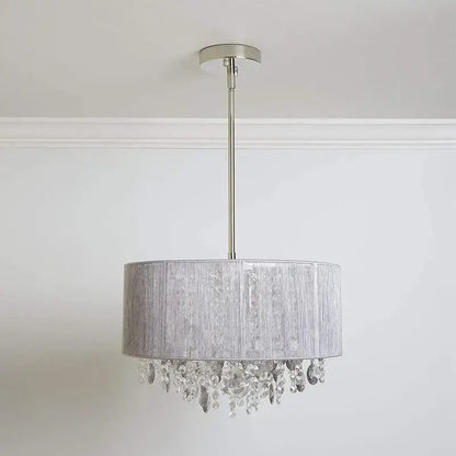 Modern silver crystal fabric pendant lamp for bedroom