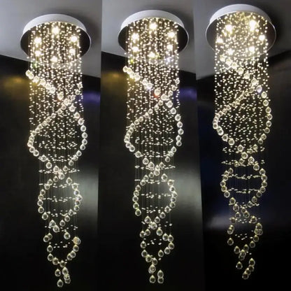 Modern silver crystal led chandelier staircase tiered lighting