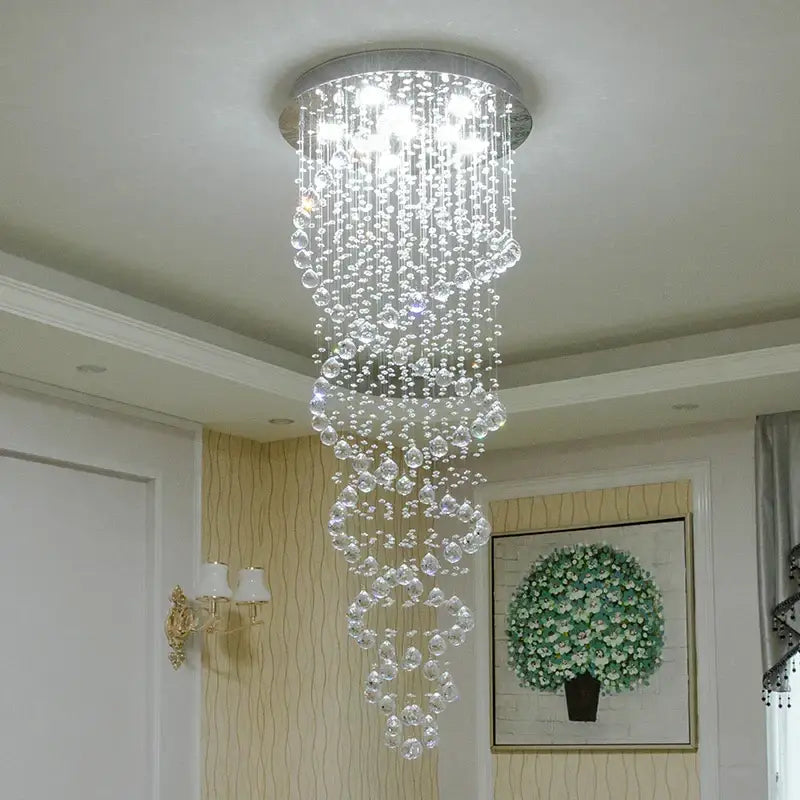 Modern silver crystal led chandelier staircase tiered lighting